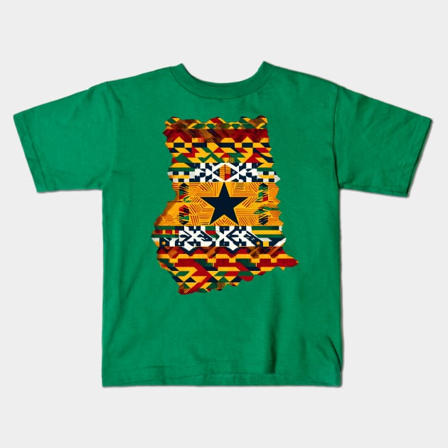 Ghana Map Kente Pattern Kids T-Shirt by Graceful Designs